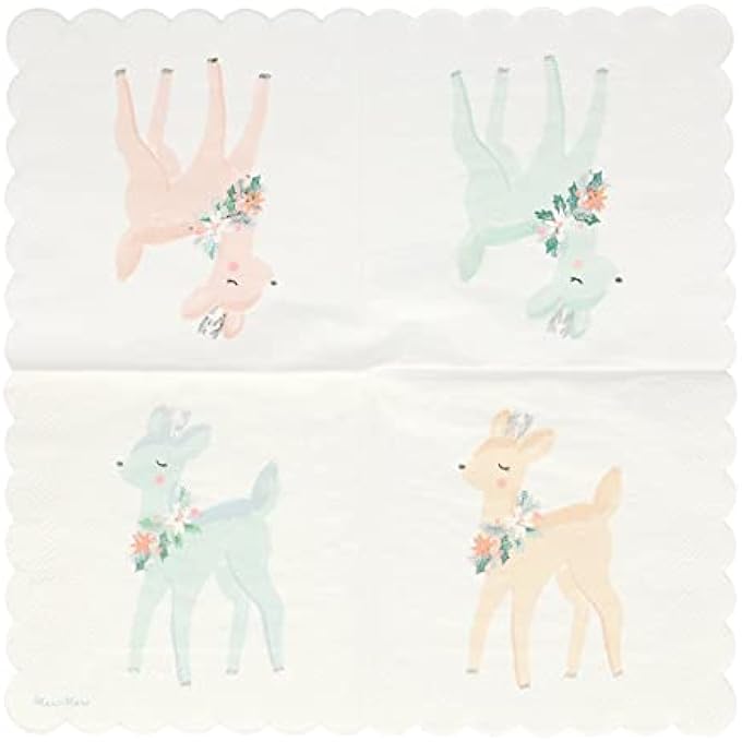 PASTEL DEER NAPKINS PACK OF 8WOODLAND PARTY PAPER NAPKINS WITH SILVER FOIL, ECO-FRIENDLY, SOFT PASTEL COLORS, HOLIDAY, BIRTHDAY, KIDS, ADULT, CELEBRATION, TABLE DECOR, FESTIVE - Image 3